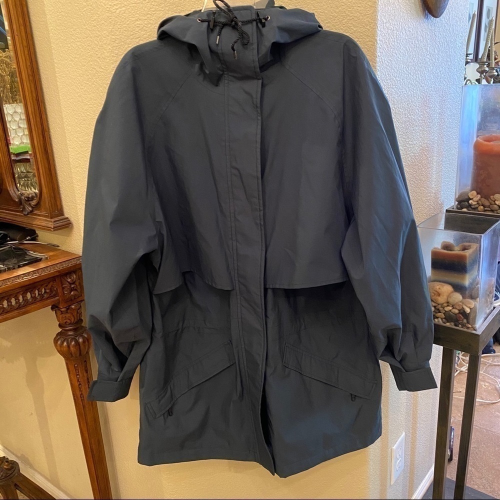 Vintage EDDIE BAUER Women Gore-Tex Dark Green Hoodie Rain Jacket Size Large